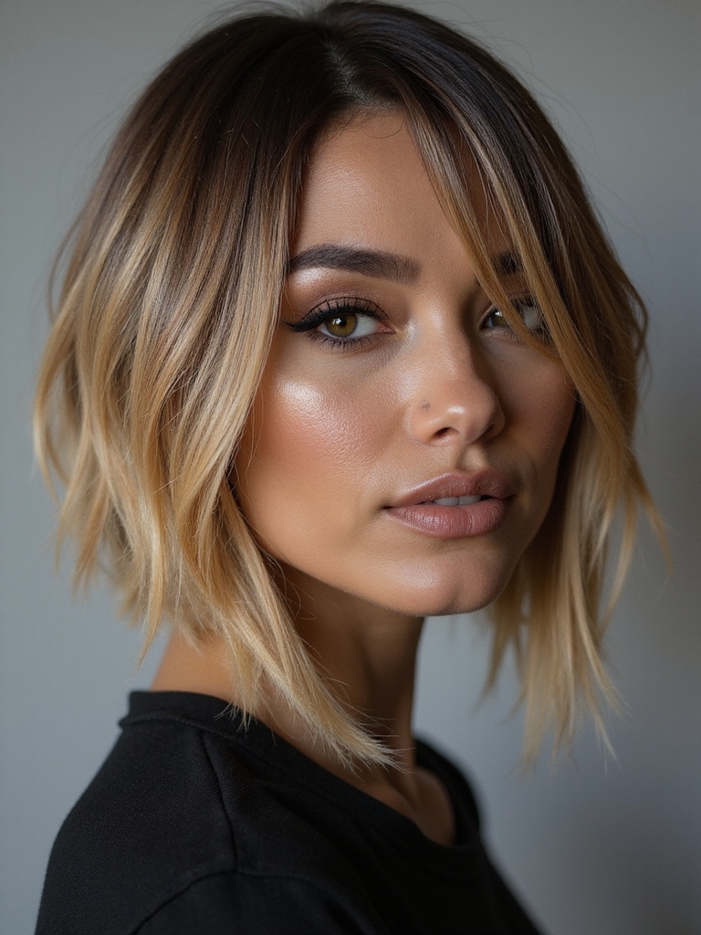 ombr textured side parted bob