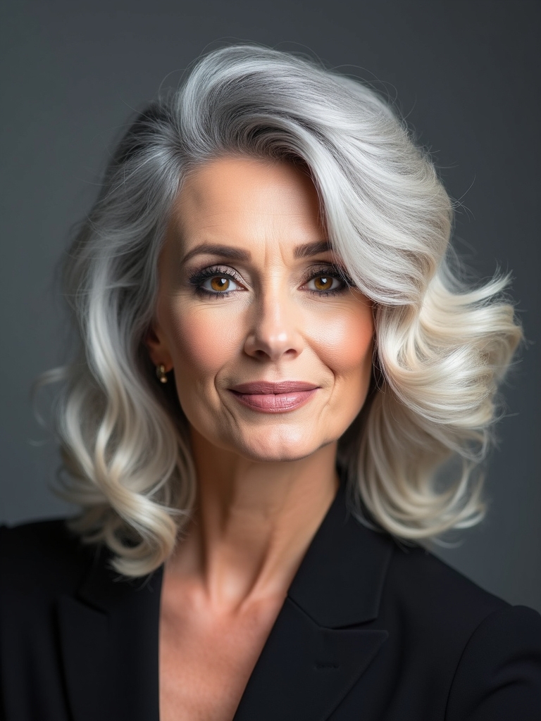 platinum gray layered dimensional hair