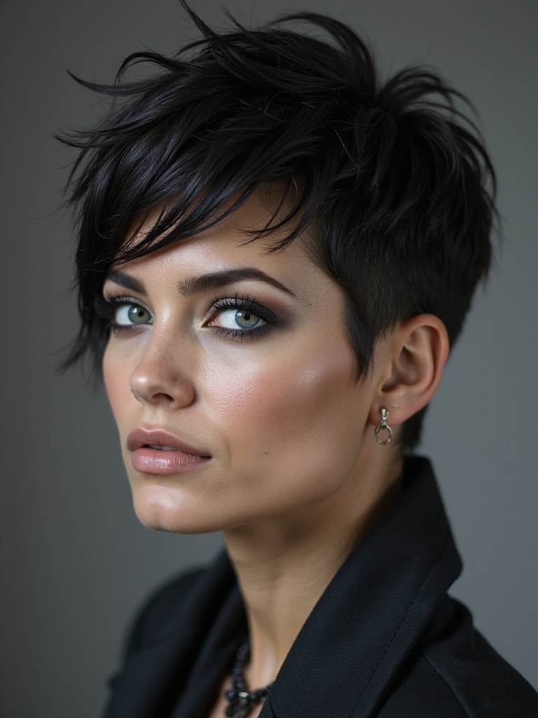 shadowed sharp textured pixie