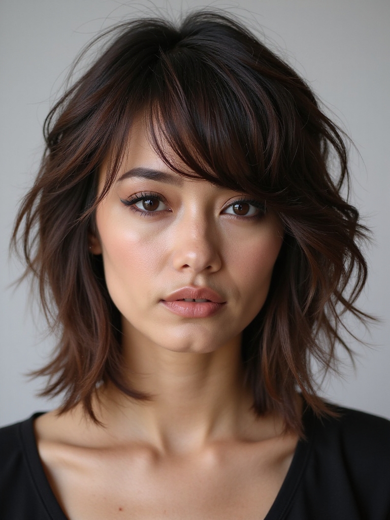 shag haircut with side swept bangs