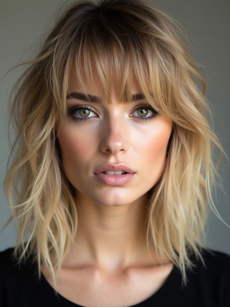 shaggy lob with bangs