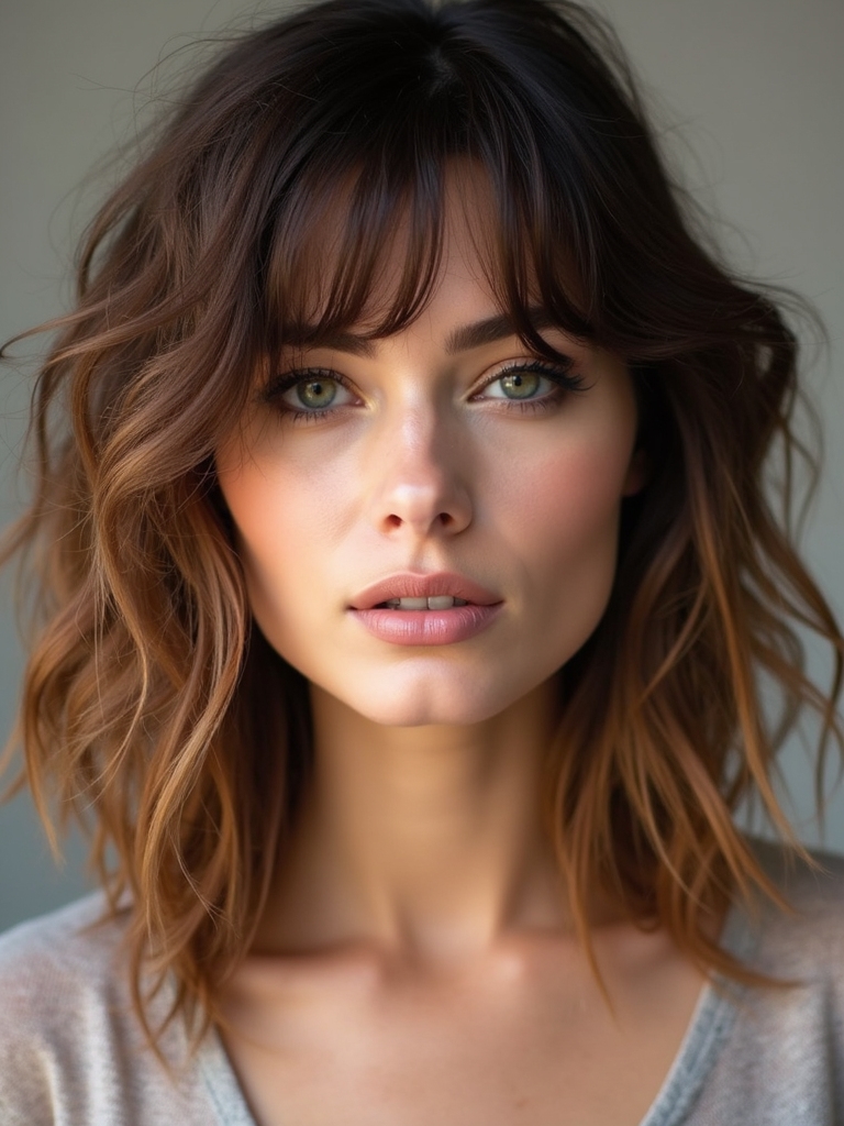 shaggy lob with bangs