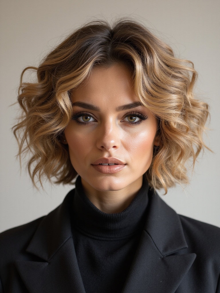 short stacked curly layers