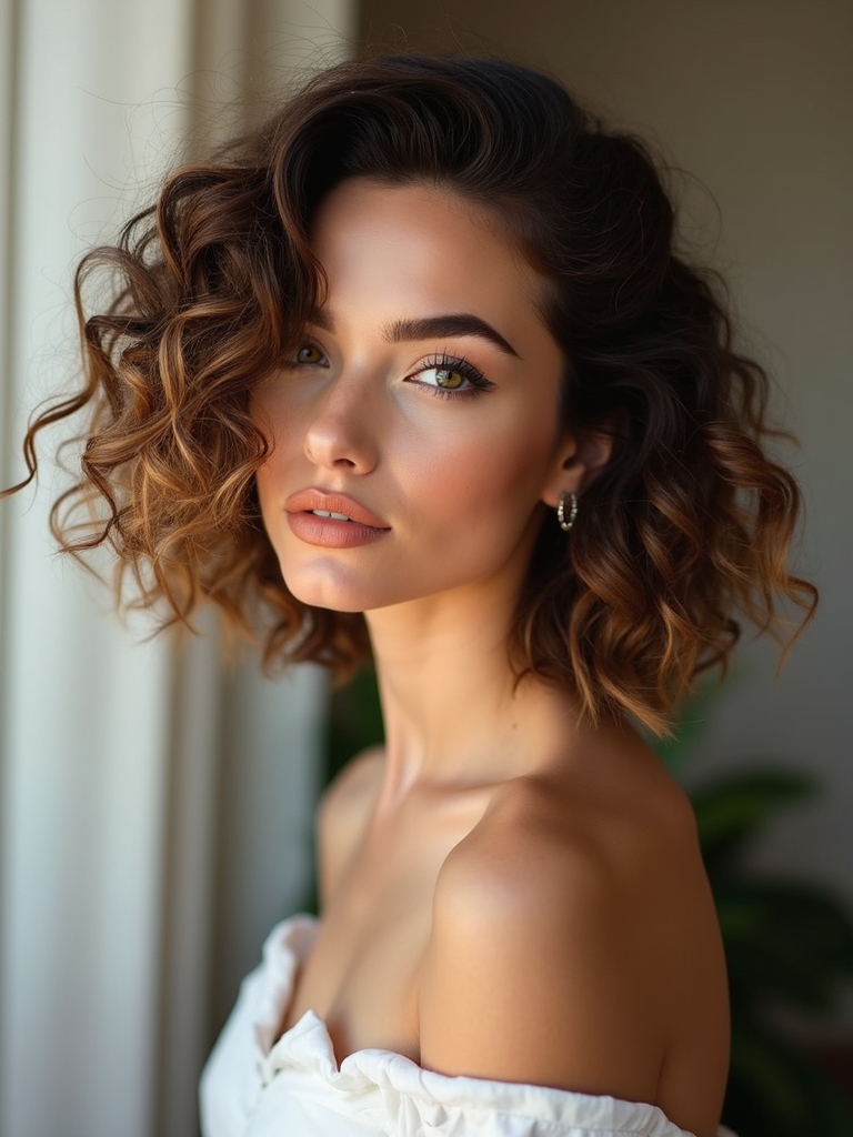 shoulder length layered curly bob