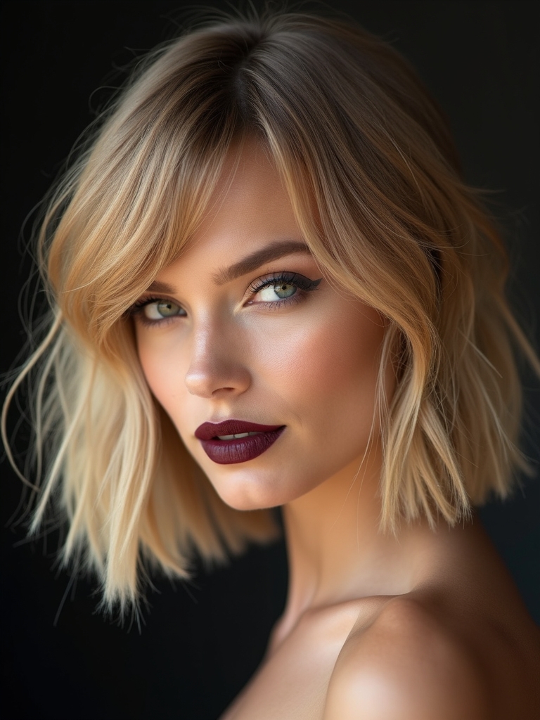 side swept bangs and layers