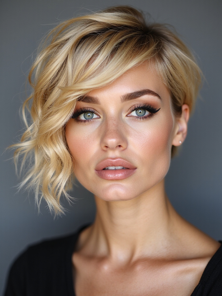 side swept blonde pixie
