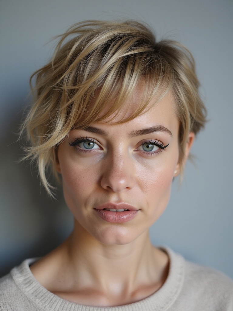 side swept choppy layered pixie