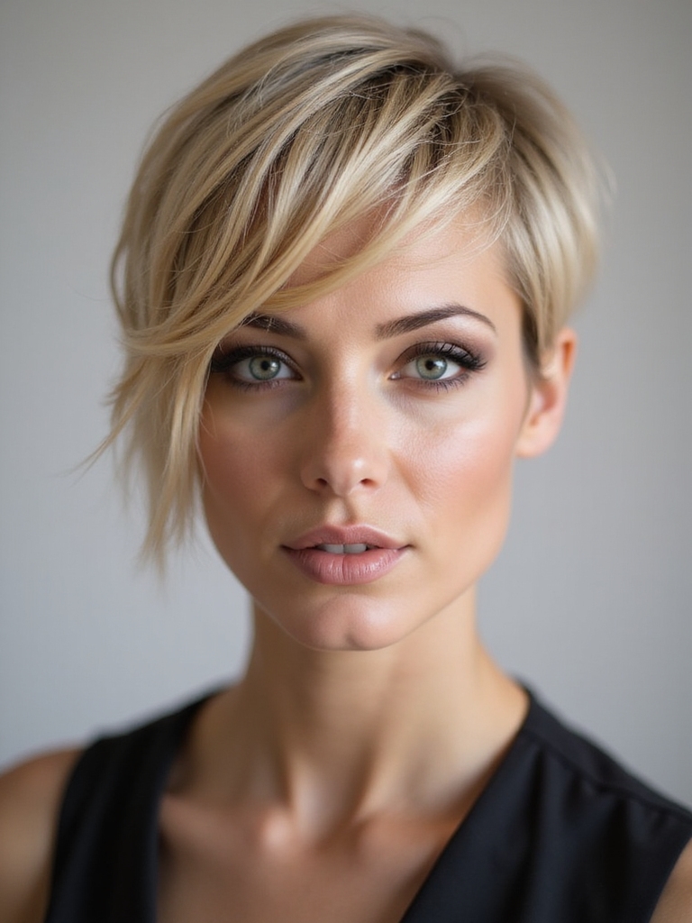 side swept feminine pixie cut