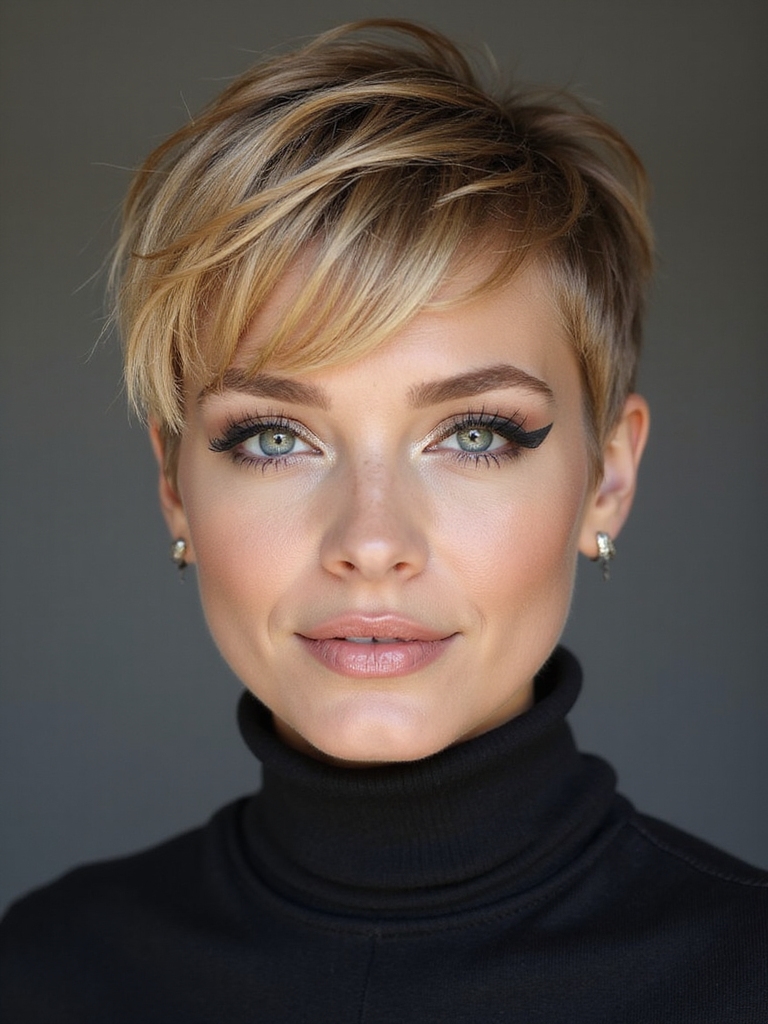 side swept textured pixie bangs