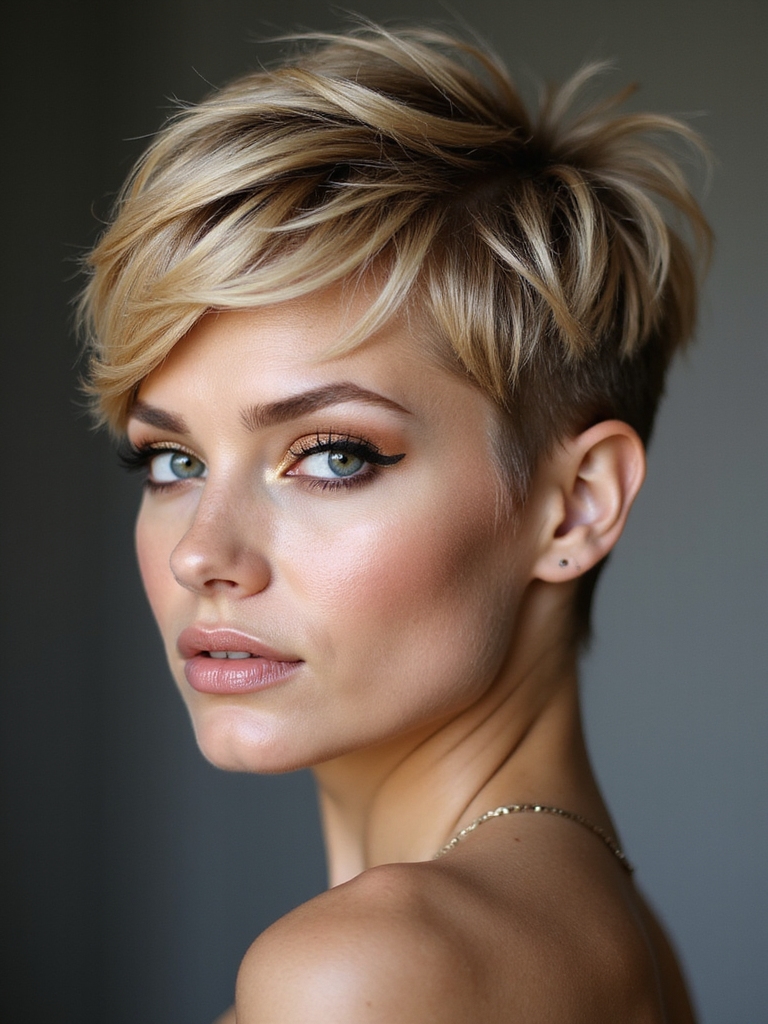 side swept textured pixie layers