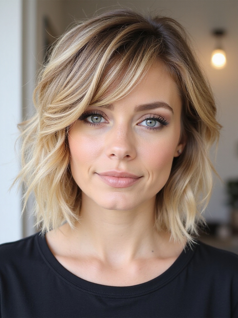 side swept textured shag style