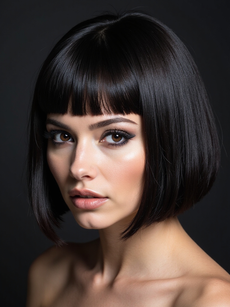 sleek blunt bob with bangs