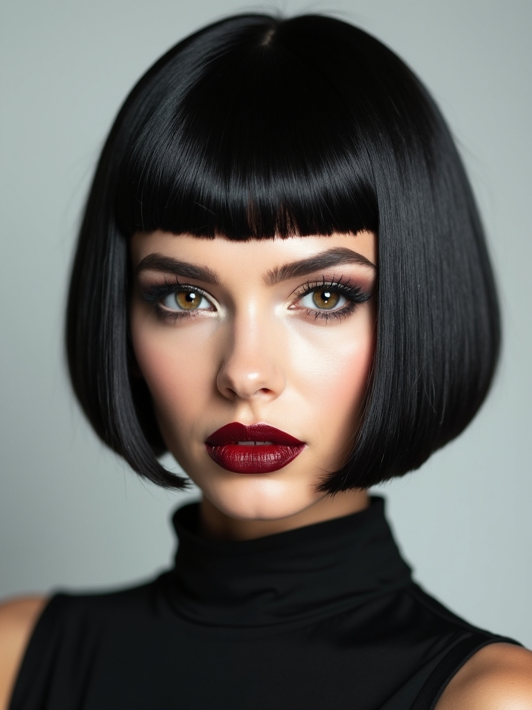 sleek bob with bold bangs