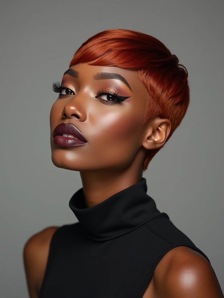 sleek copper pixie styling