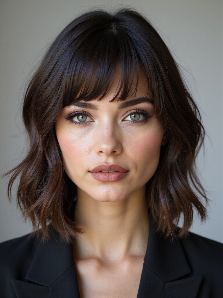 sleek layered shag with bangs