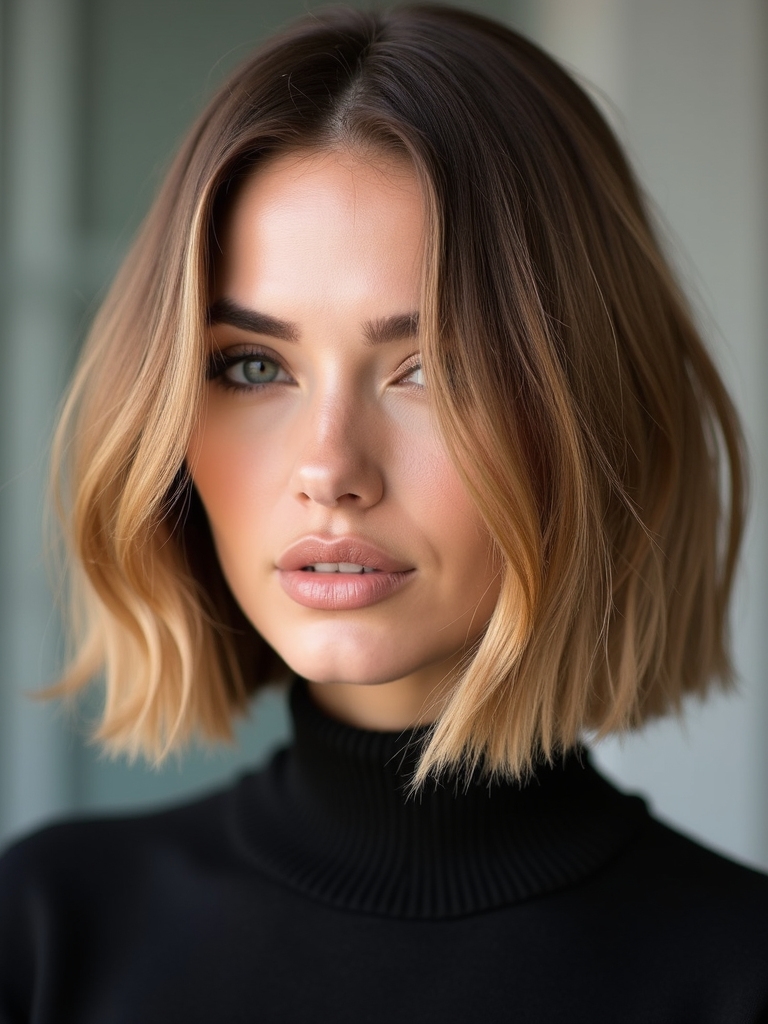 sleek middle part bob styling