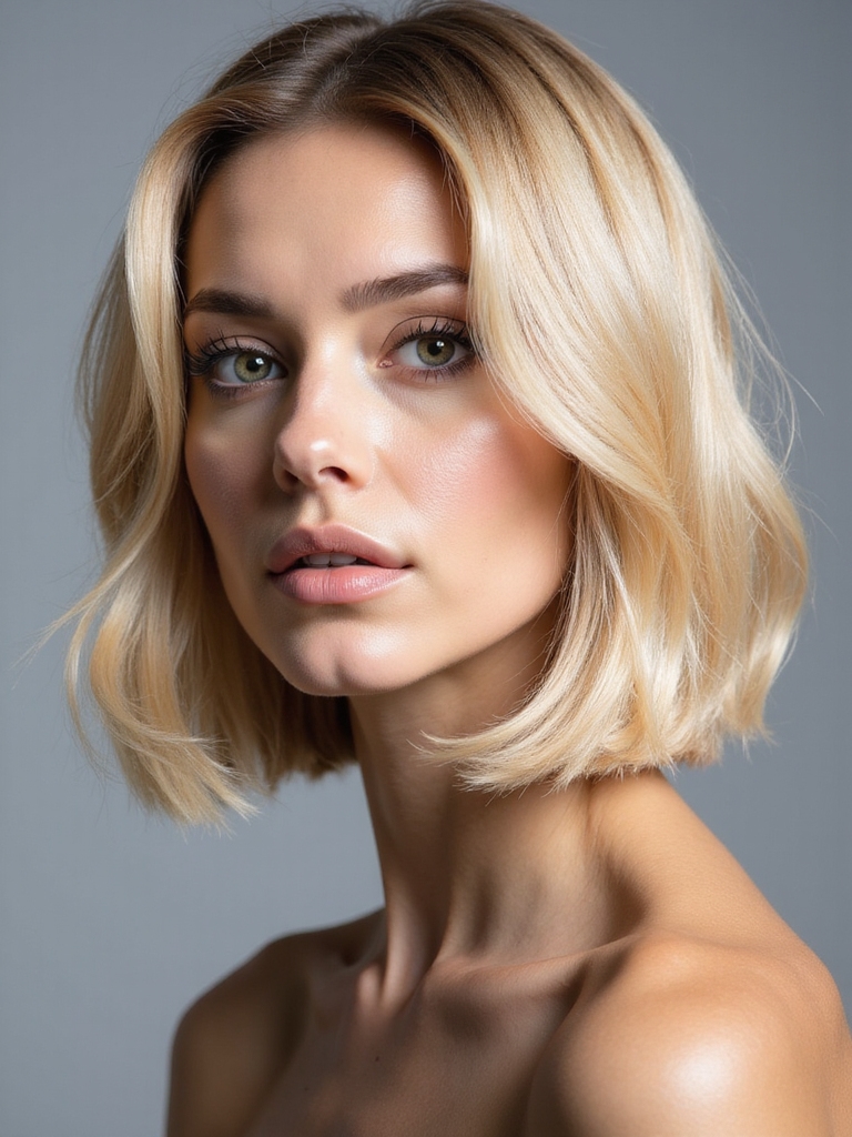 sleek polished straight blonde bob