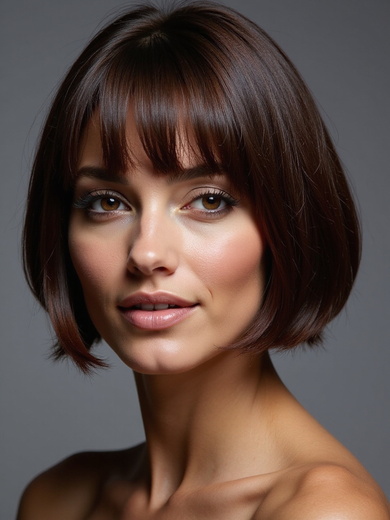 sleek side part highlighted bob