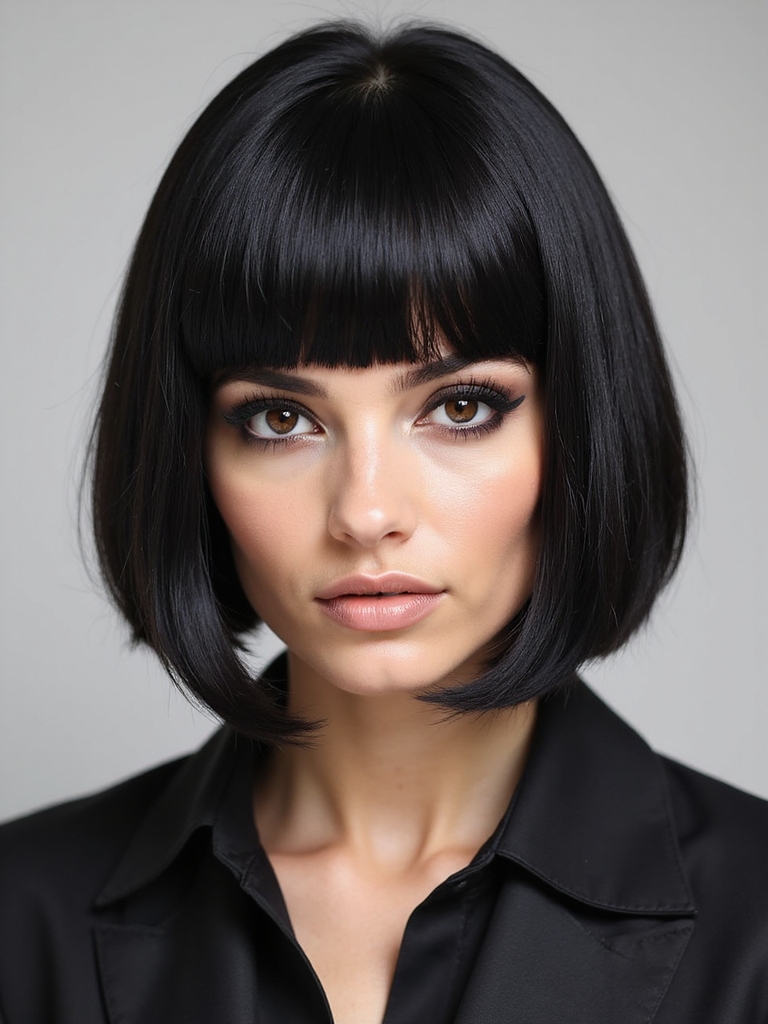 sleek straight bob with bangs