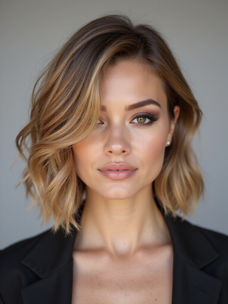 soft layered side part bob