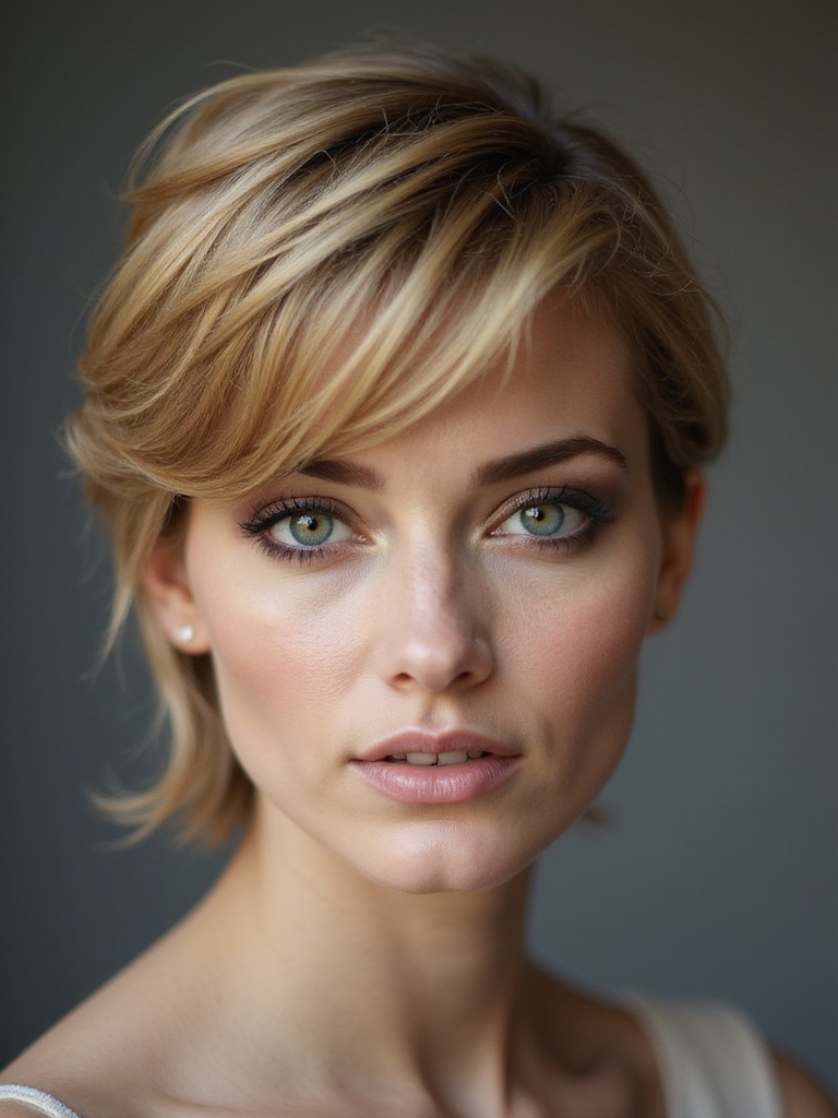 soft textured pixie balancing face