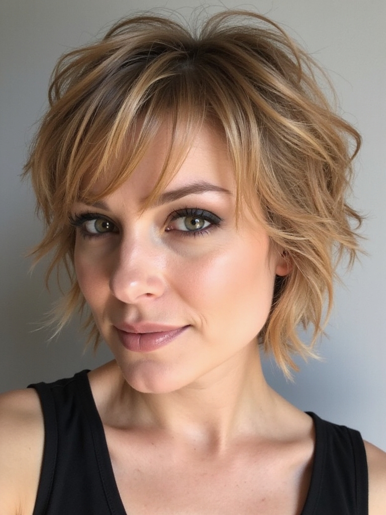 textured air dried side part pixie