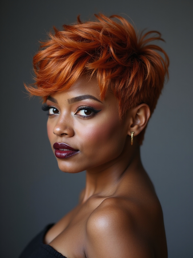 textured choppy ginger pixie
