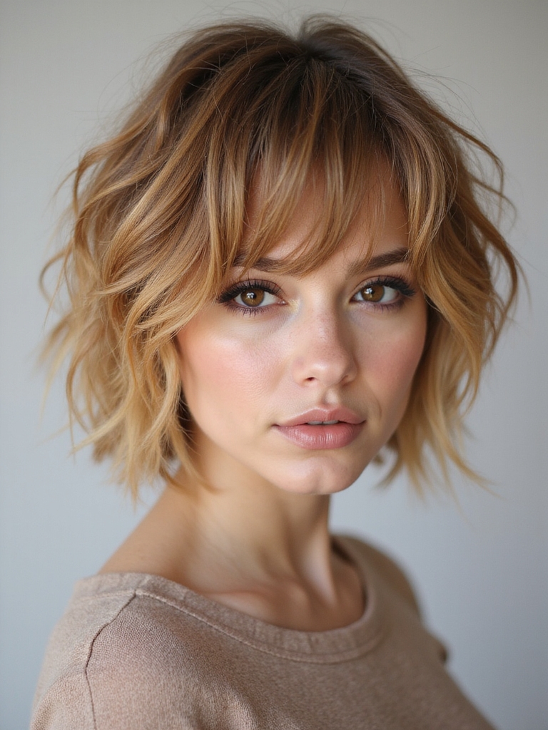 textured layers with choppy bangs