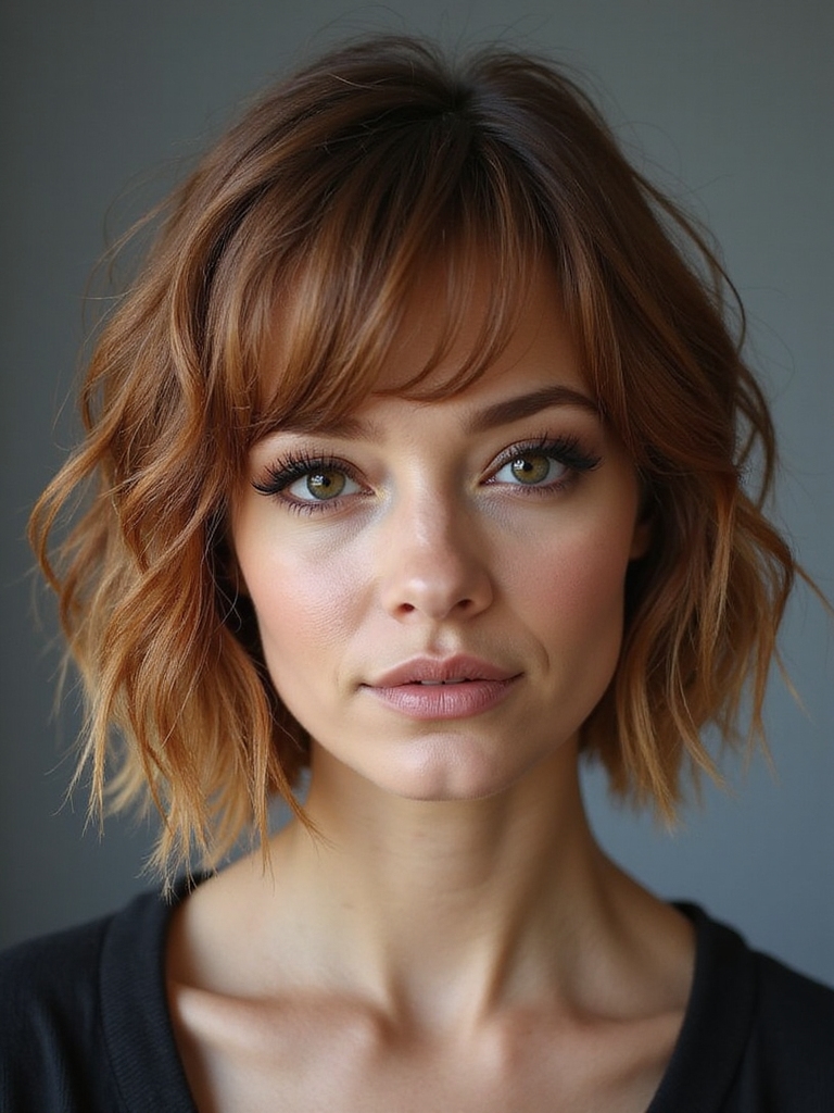 textured middle part tousled bob