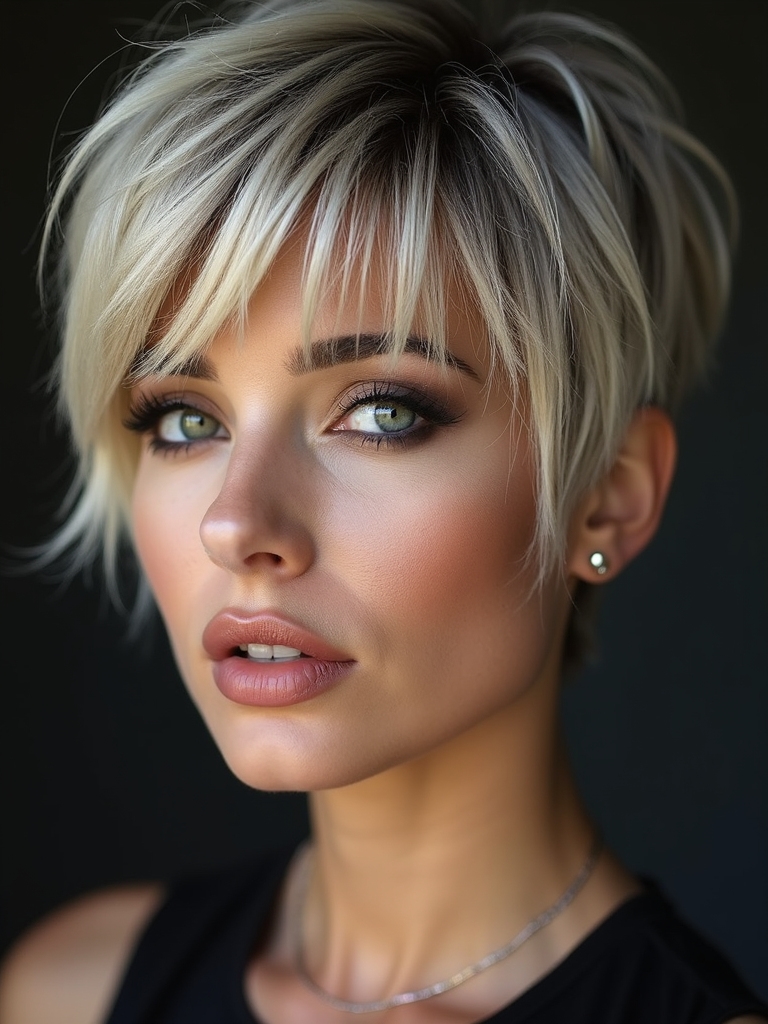 textured pixie bob with bangs