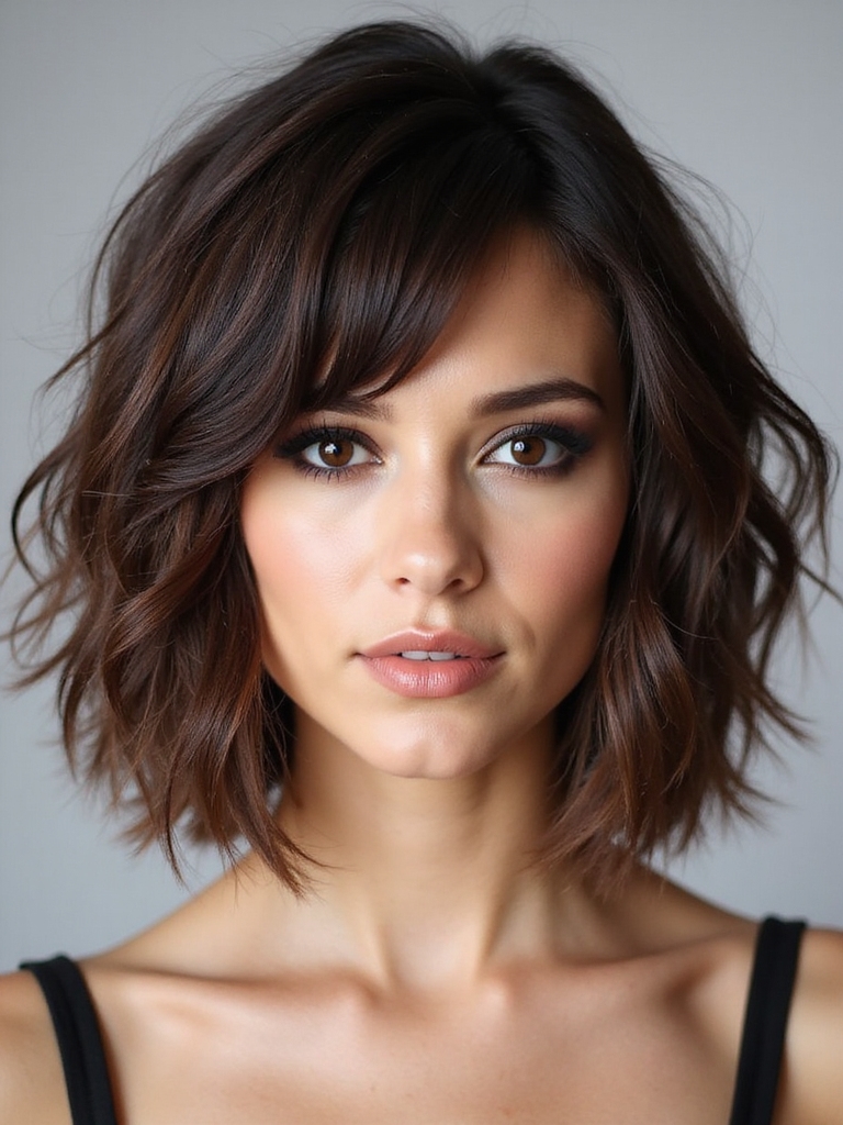 textured shag bob with bangs