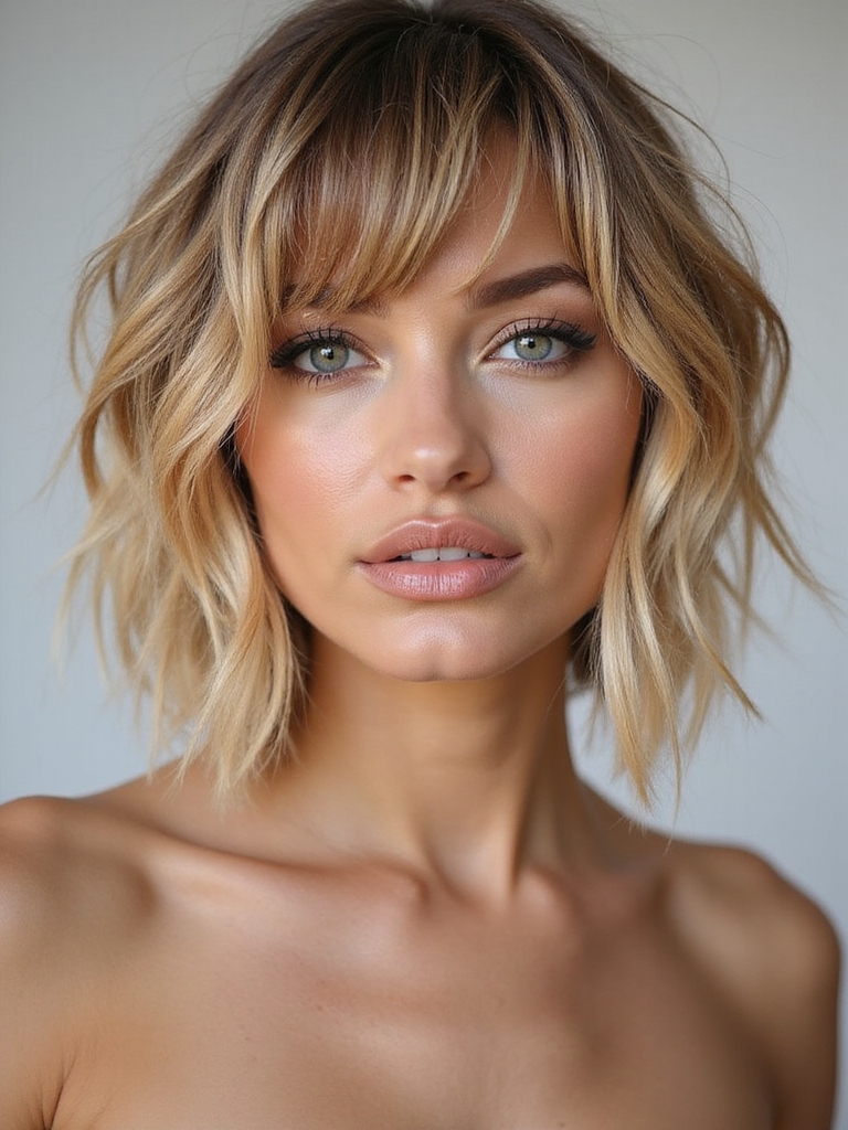 textured voluminous angled choppy bob