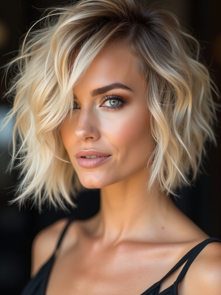 tousled choppy layered bob