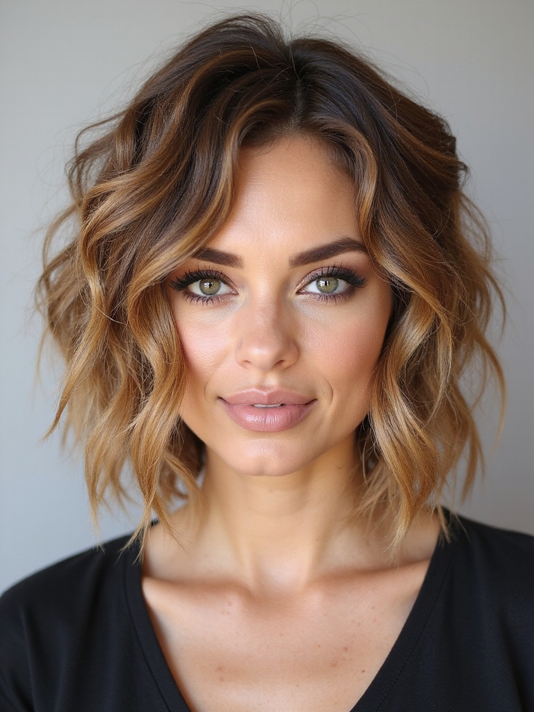 tousled layered wavy lob