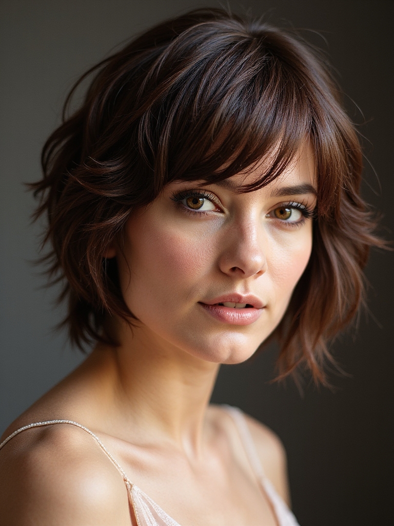 tousled shag with bangs