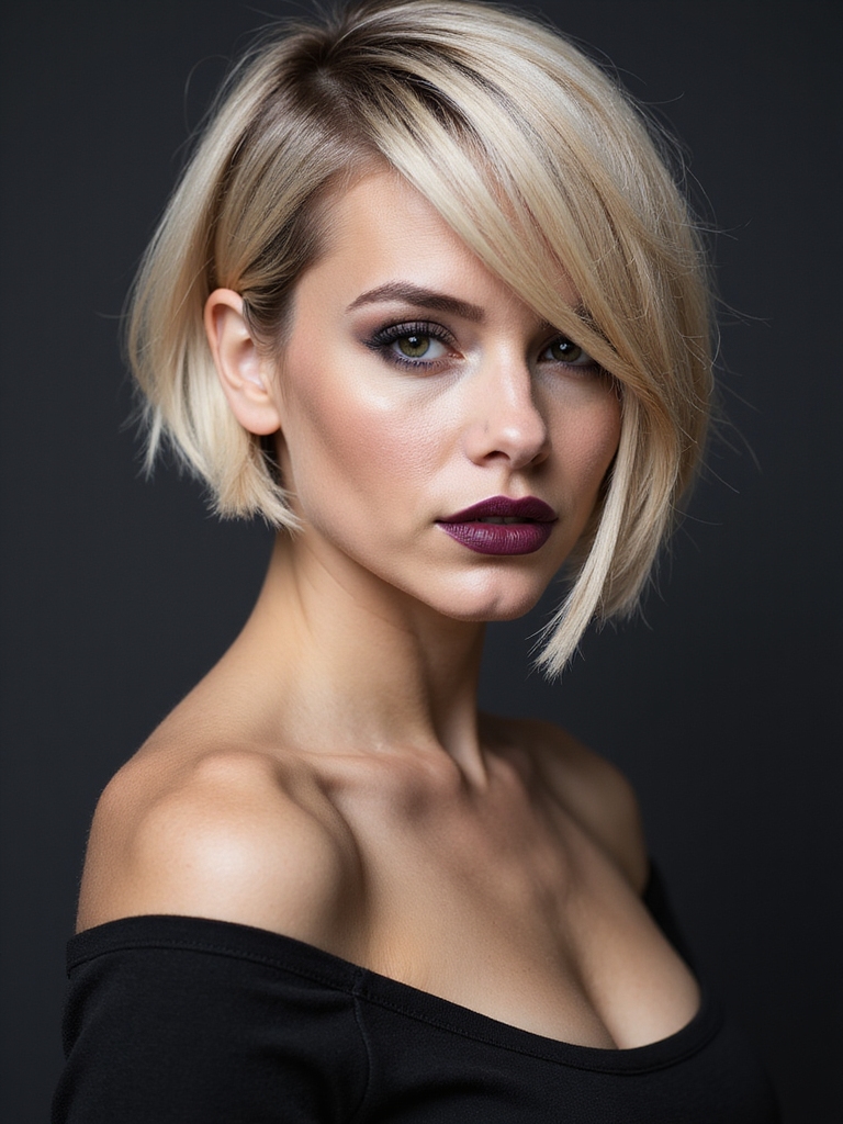 uneven angled bob adds edge