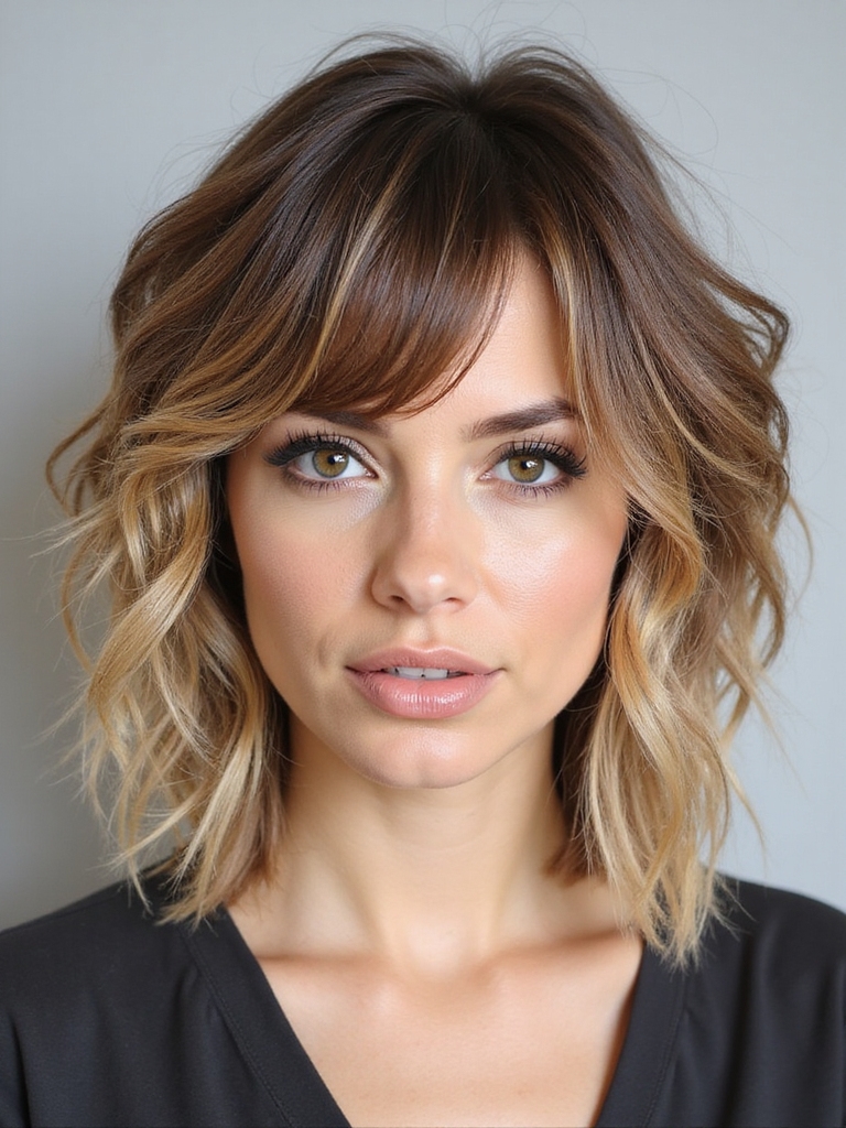 voluminous choppy textured lob