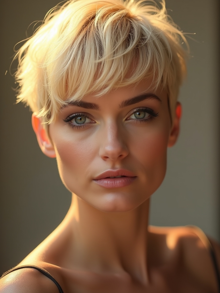 warm honey toned pixie cut