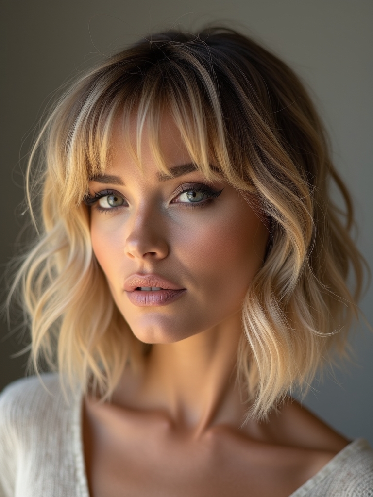 wavy bob with bangs