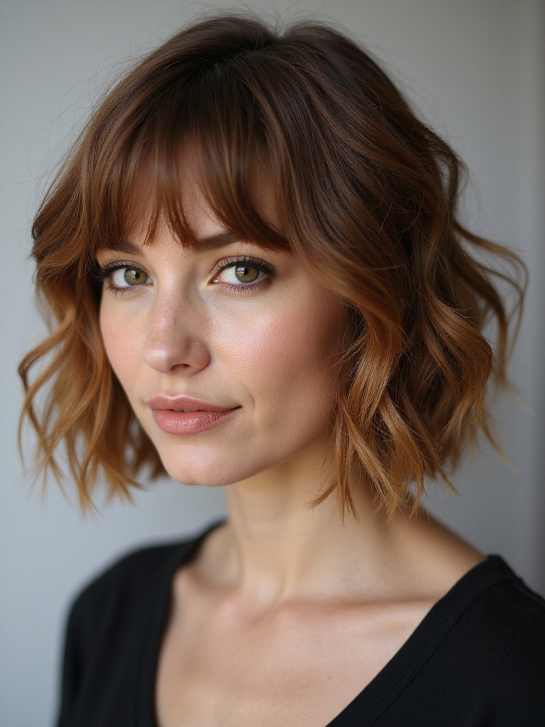 wavy bob with tousled bangs