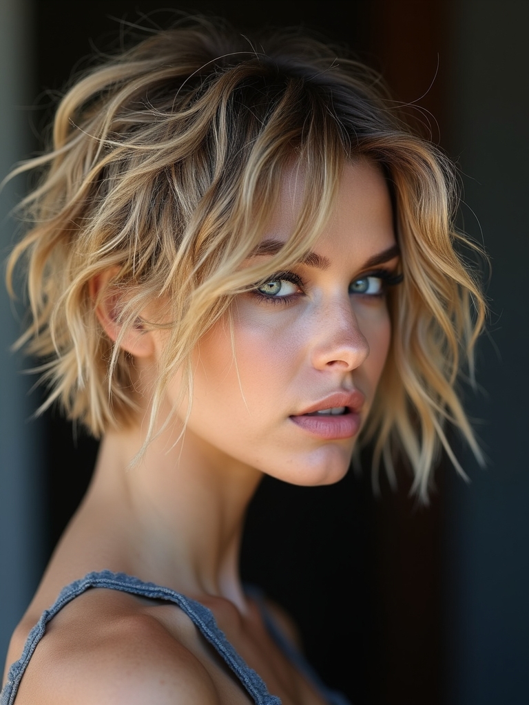 wavy shag haircut adding movement