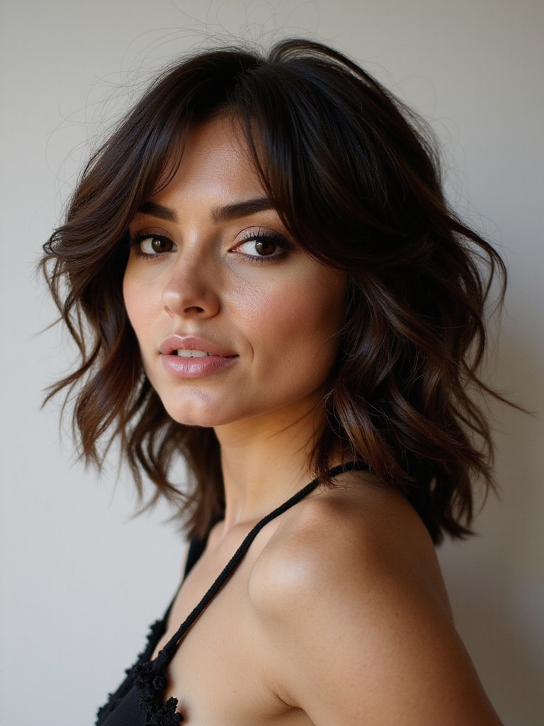 wavy textured shoulder length shag