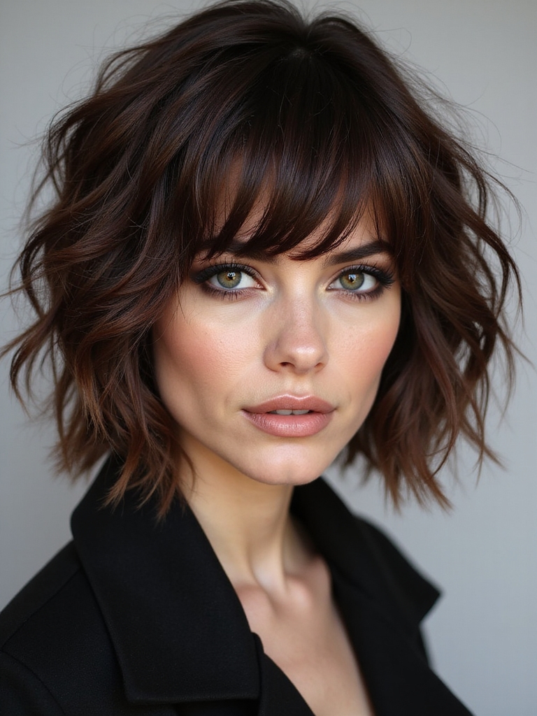 wispy bangs with layered texture