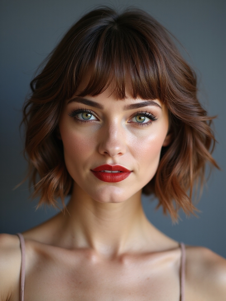airy layered bob with bangs