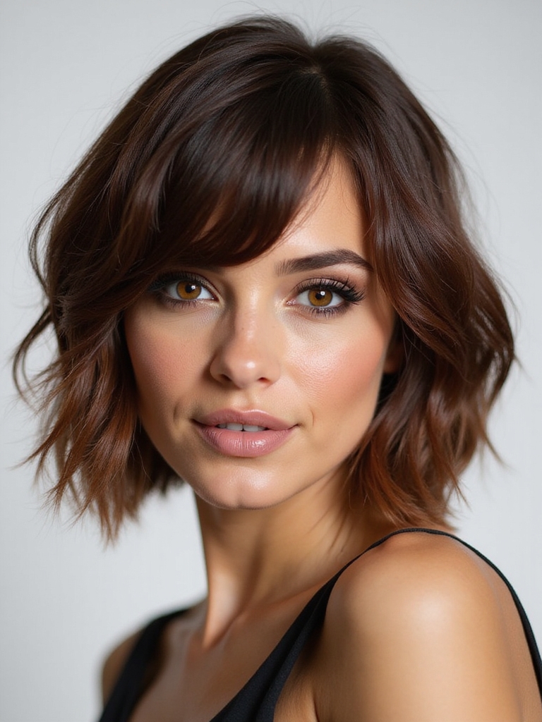 angled bob with sweeping bangs