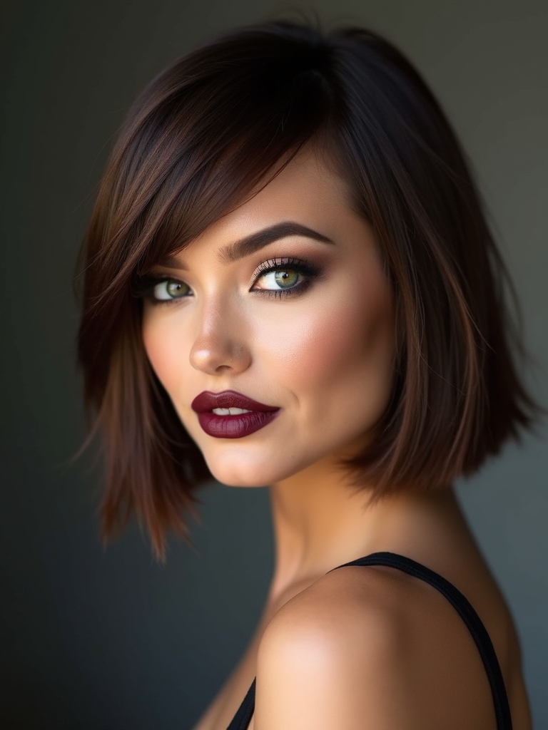 angled chocolate brown bob