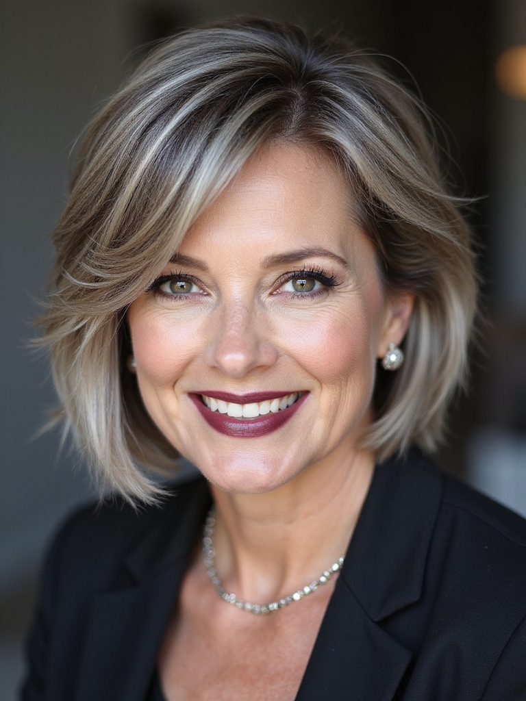 angled face framing layered bobs