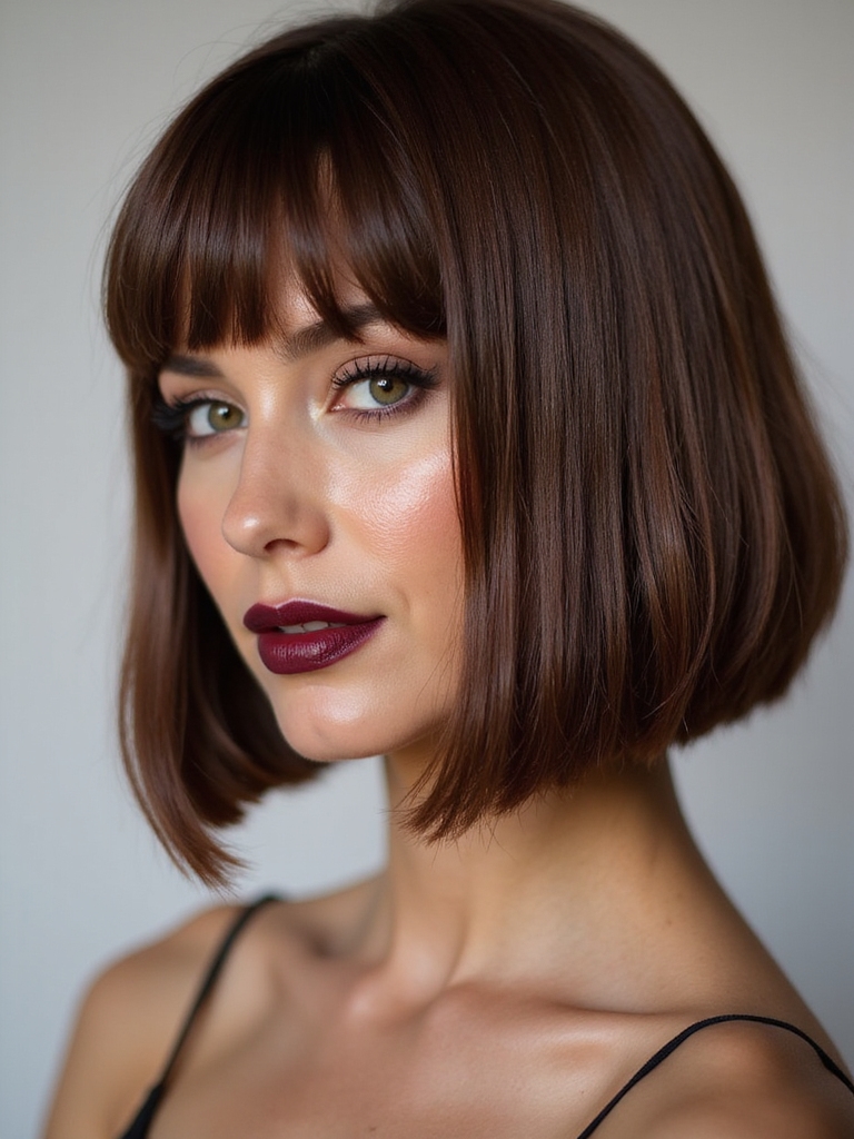 asymmetrical bob with curtain bangs