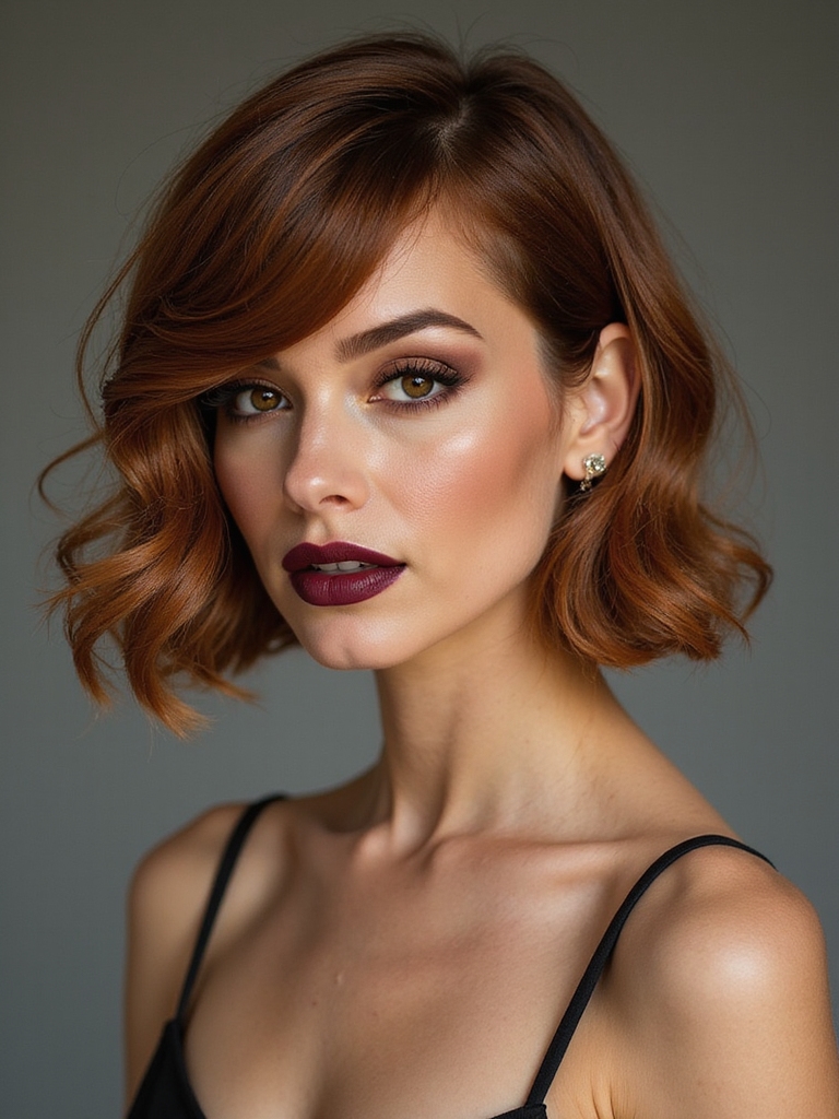 asymmetrical bob with rolled bangs