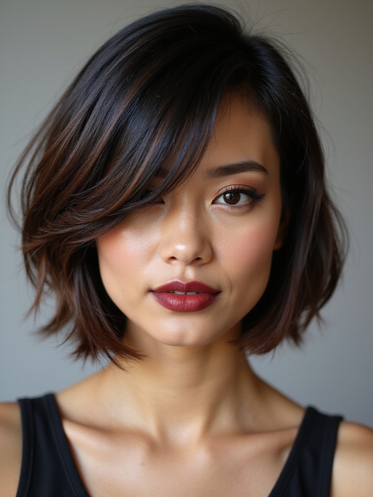 asymmetrical chin length angled bob